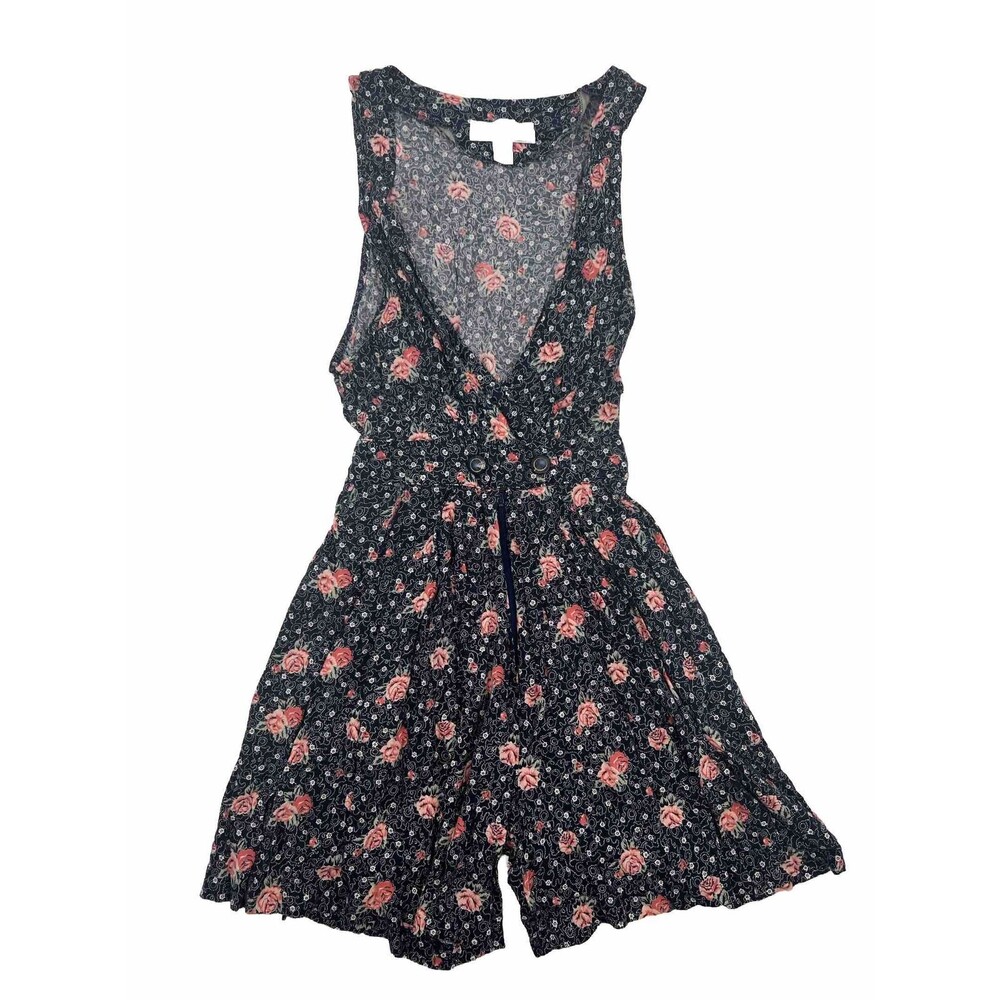 Vintage Romper Maggie Lawrence Sz 10 Wmns Rayon 80s 90s Summer Blue Rose Floral